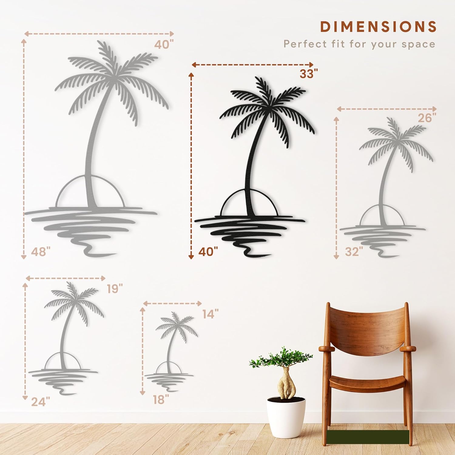 Metal Palm Tree with Sunset Wall Art, Large Outdoor Wall Decor, Tropical Beach Decor for Living