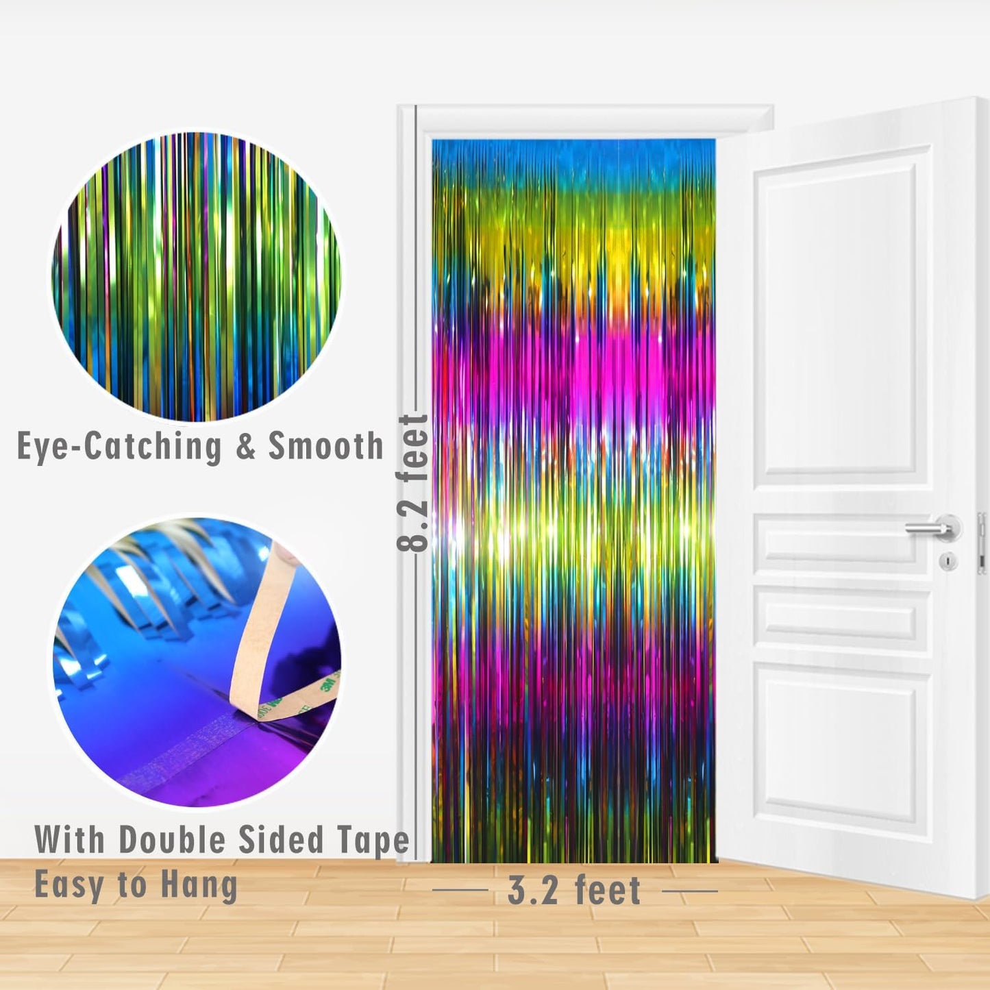 GOER 3.2 ft x 8.2 ft Metallic Tinsel Foil Fringe Curtains Party Photo Backdrop Party Streamers for