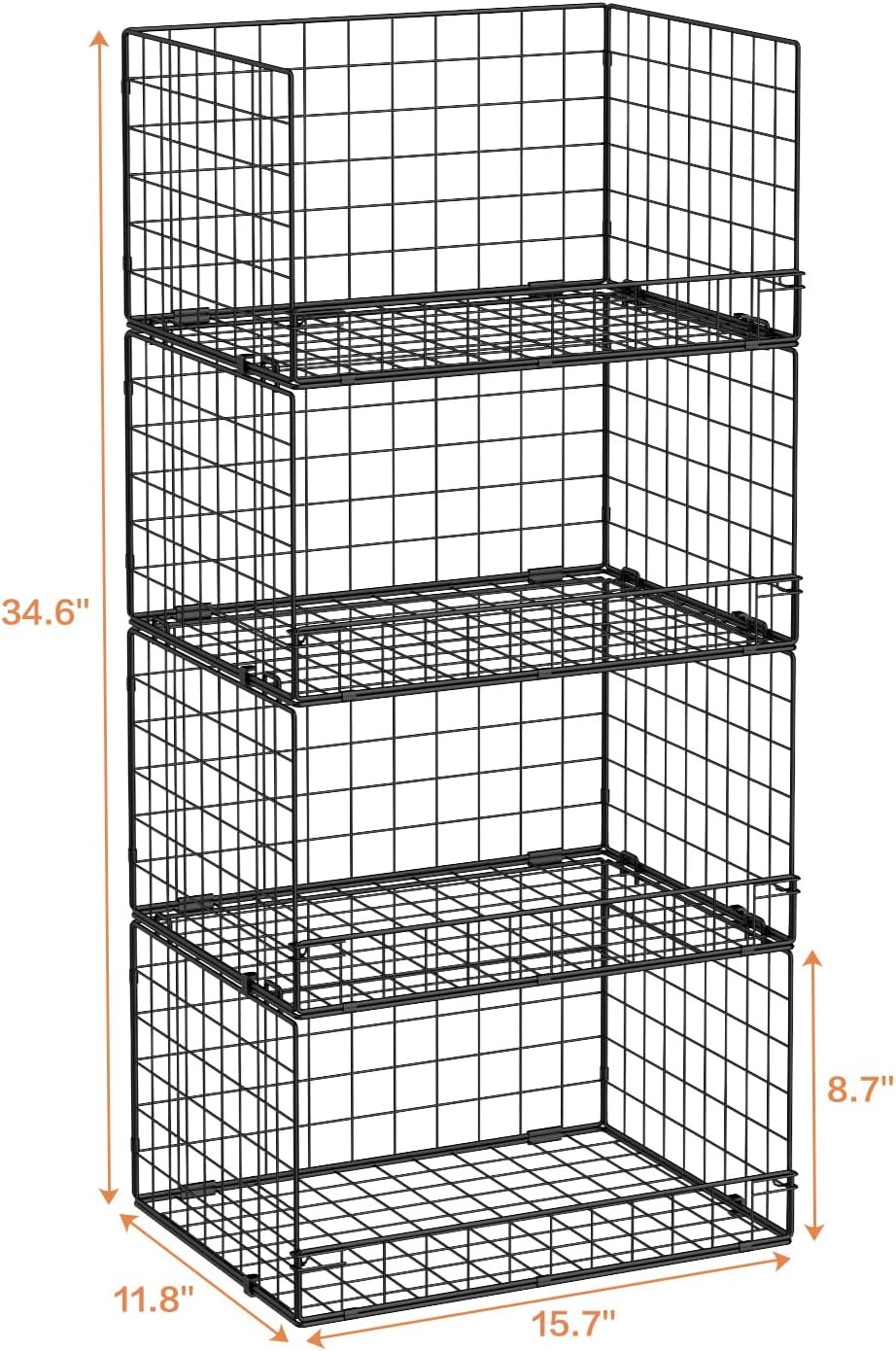 4-Tier Stackable Closet Organizers and Storage Shelves, Clothes Shelf Organizer Basket Bins