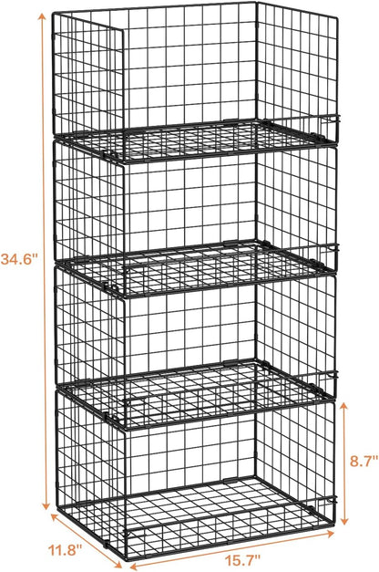 4-Tier Stackable Closet Organizers and Storage Shelves, Clothes Shelf Organizer Basket Bins