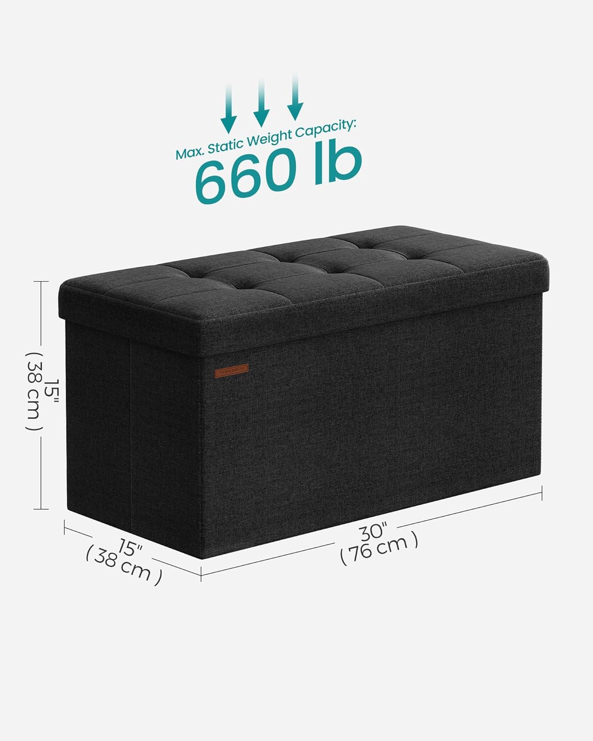 SONGMICS Mazie Collection - 30 Inches Folding Storage Ottoman Bench, Ottoman Foot Rest, End of Bed