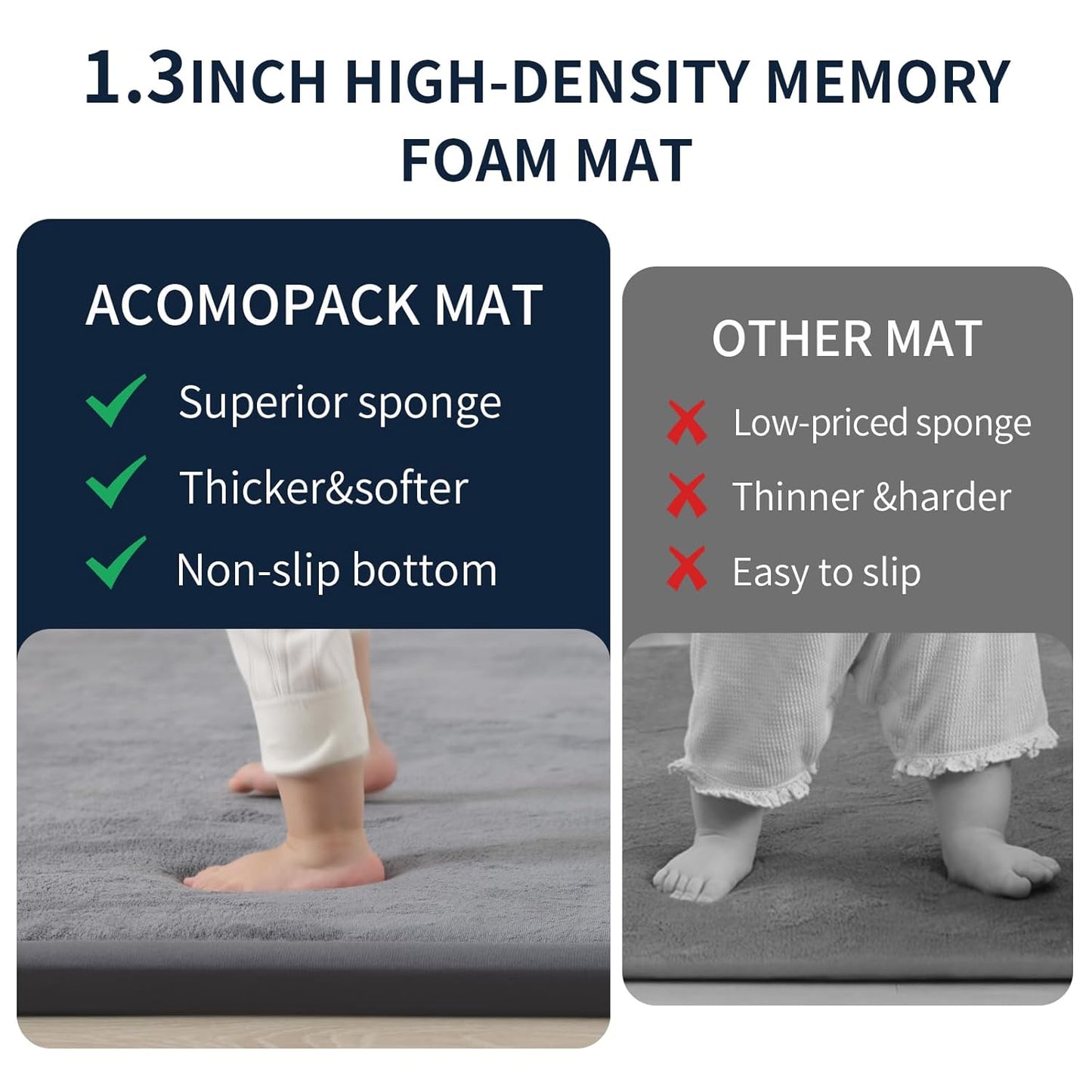 ACOMOPACK Baby Play Mat for Floor 1.3" Thick Memory Foam 50x50 Soft Velvet Playpen Mat for