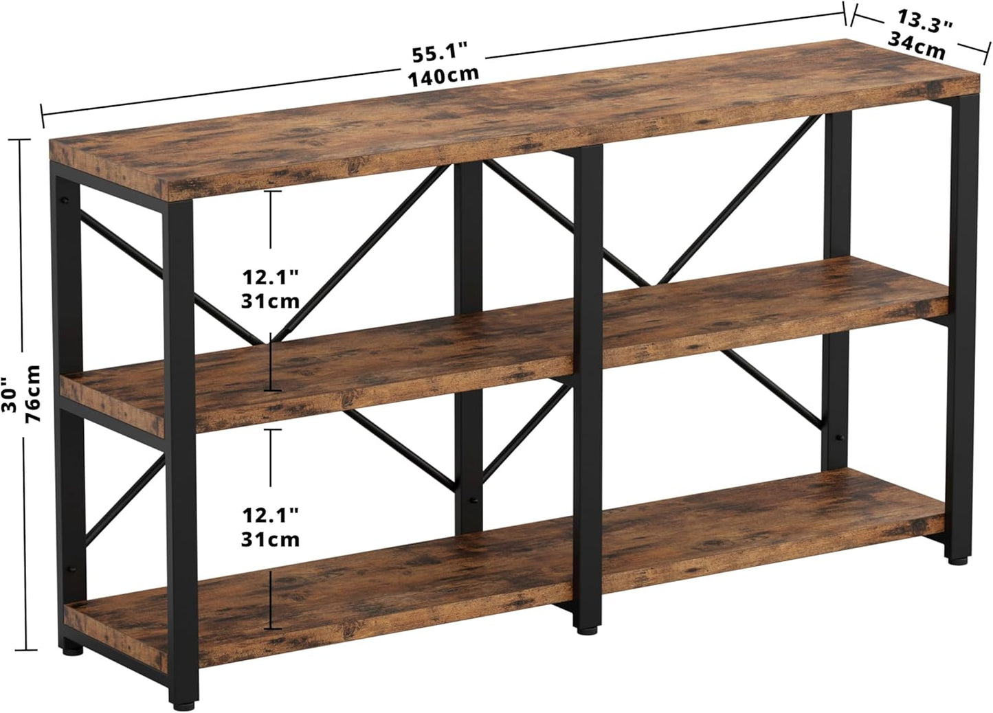 IRONCK Rustic Entryway Console Table, Long Hallway Table 55 in 3-Tier, TV Stand Entertainment