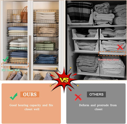 4-Tier Stackable Closet Organizers and Storage Shelves, Clothes Shelf Organizer Basket Bins