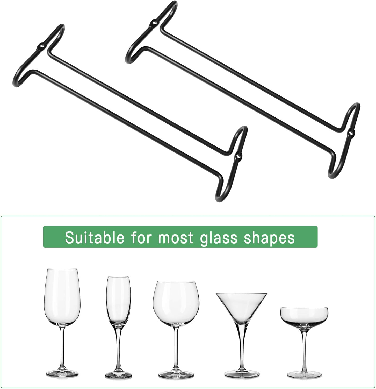 4 Pack Steamware Wine Glass Hanging Rack, Metal Stemware Holder Storage Wall Mount Under Cabinet