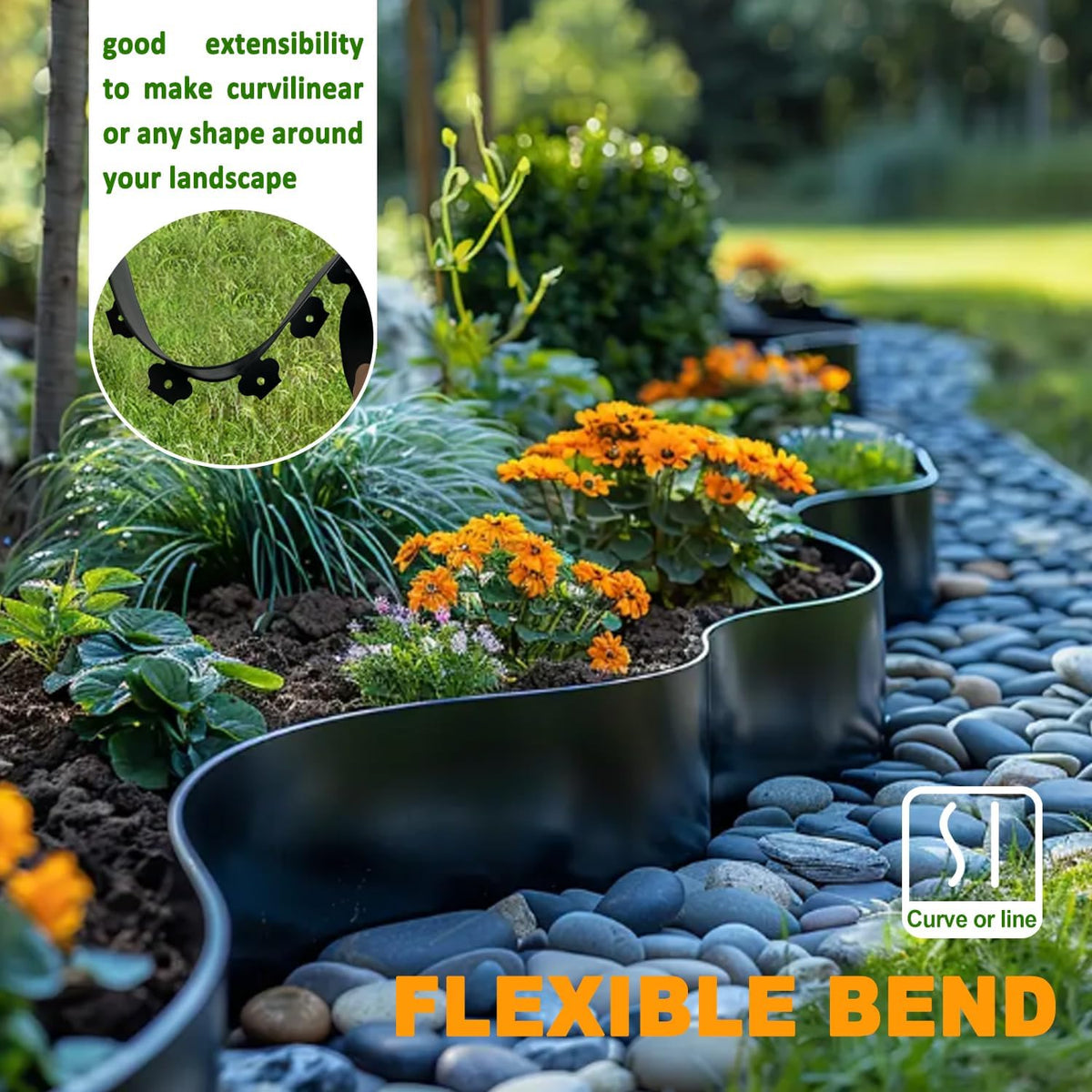 Hugeleaf 4.5 Inch Tall Landscape Edging 60 Feet Garden Edging with 60 Spikes, Plastic Landscape