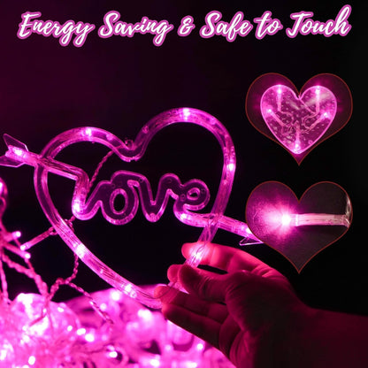 Valentines Day Decor, 138LED Love Heart Curtain Lights with Remote 8 Modes for Bedroom, USB and