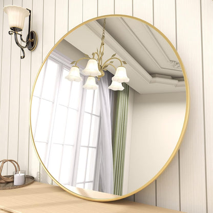 BEAUTYPEAK 24 Inch Round Mirror, Metal Frame Circle Mirror, Wall Mounted for Entryway, Bathroom