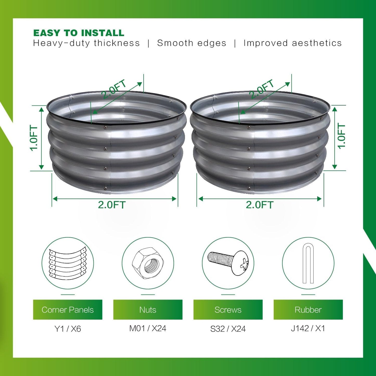 GARDMAX 2 Pack 2x2x1FT Galvanized Round Raised Garden Bed Kit, Metal Planter Boxes Outdoor with