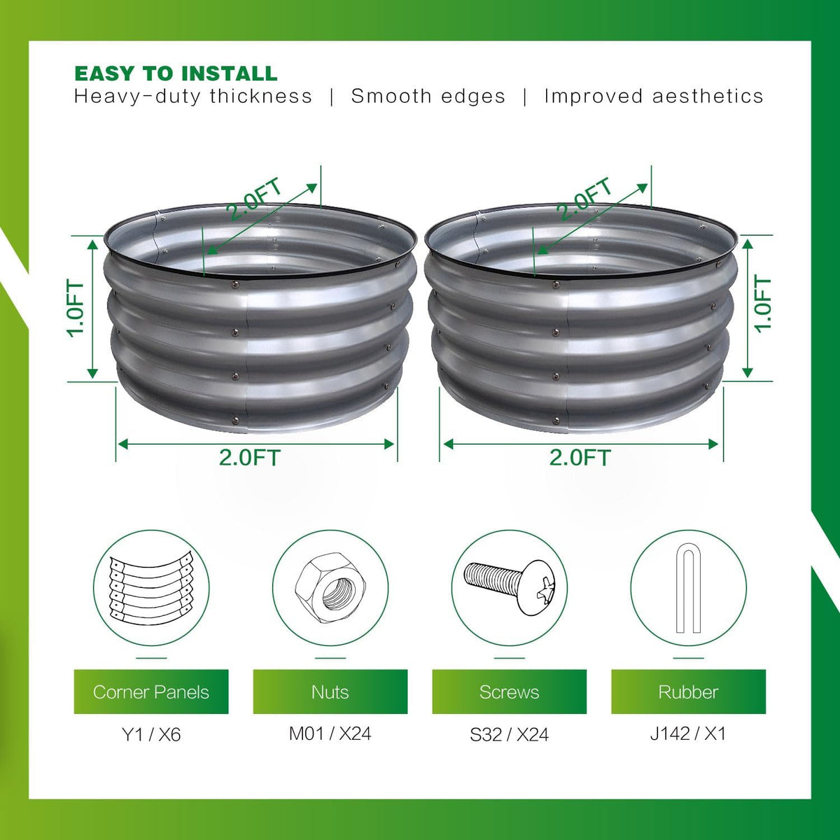GARDMAX 2 Pack 2x2x1FT Galvanized Round Raised Garden Bed Kit, Metal Planter Boxes Outdoor with