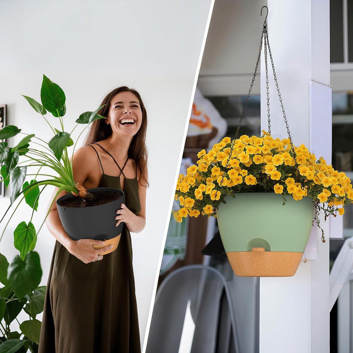 ZMTECH 12 Inch Hanging Planters for Indoor Outdoor Plants, 1 Pack Self Watering Hanging Plant Pots