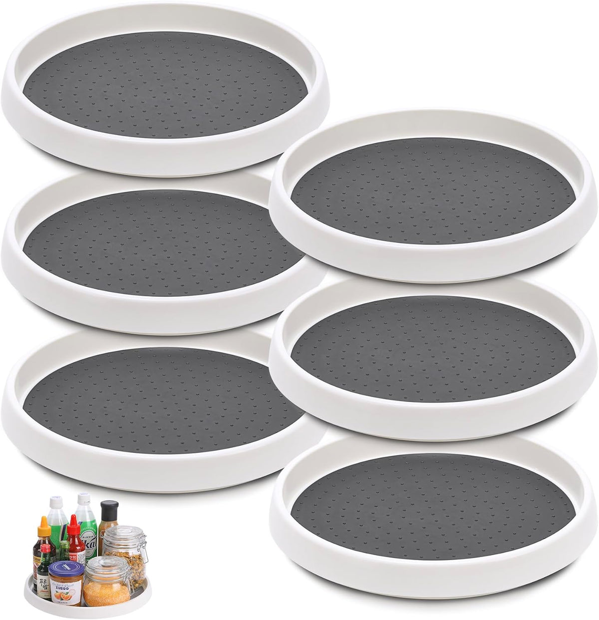 Set of 6, 10 Inch Non-Skid Lazy Susan Turntable, Lazy Susan Organizer for Cabinet, Pantry