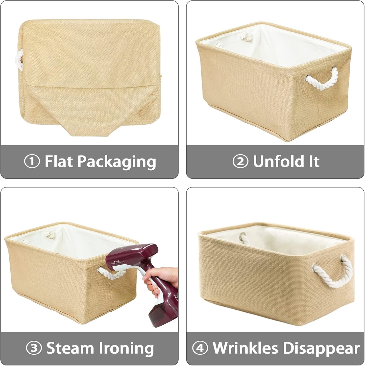 TheWarmHome Decorative Basket Rectangular Fabric Storage Bin Organizer Basket with Handles for