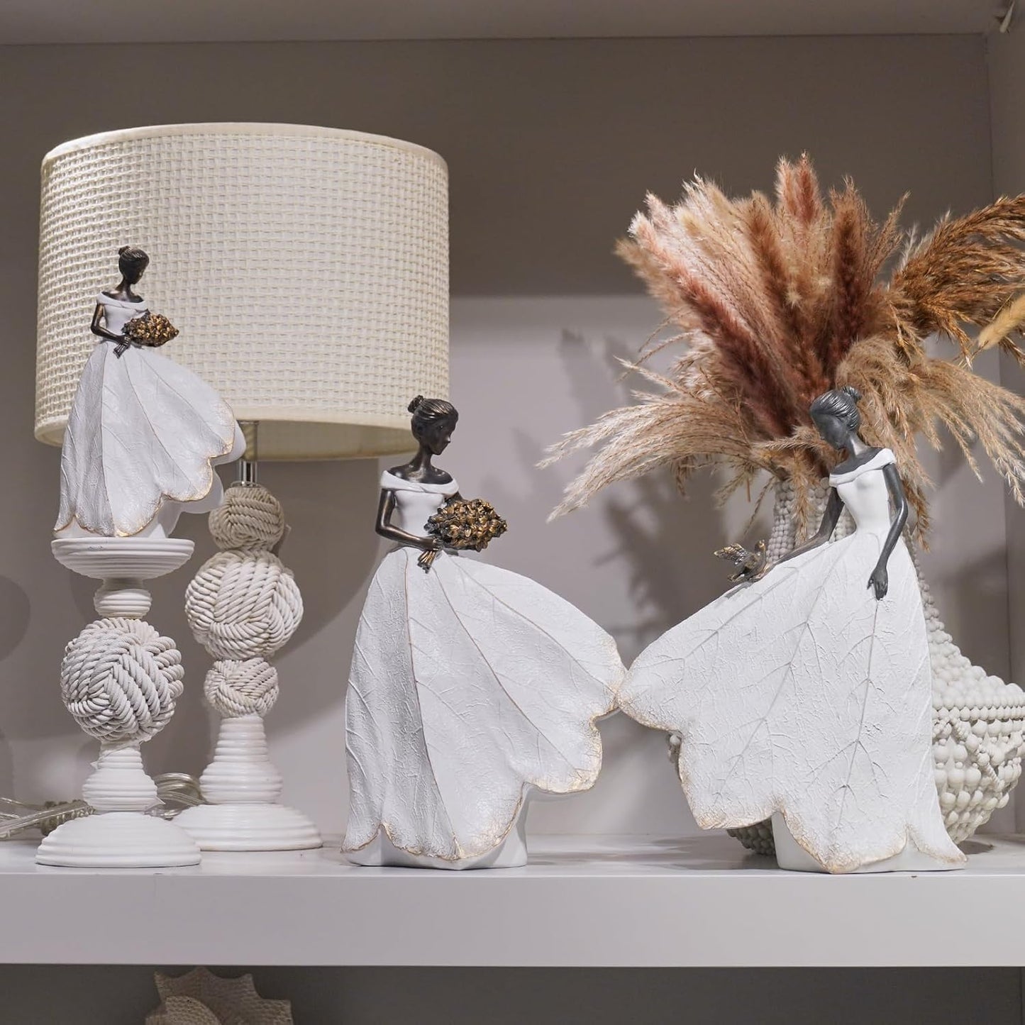 Guichifun Fairy Statue Collection Home Decoration - White Leaf Angel Girls Resin Living Room