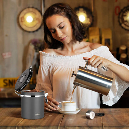 Veken Coffee Canister, Airtight Stainless Steel Kitchen Food Storage Container with Date Tracker