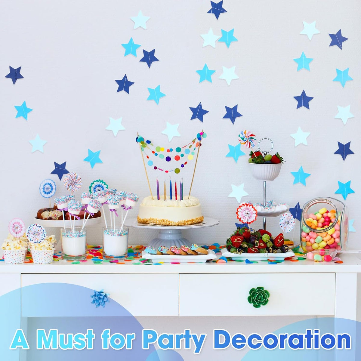 Patelai Glitter Star Garland Banner Decor 130 Feet Star Hanging Bunting Banner Twinkle Backdrop for