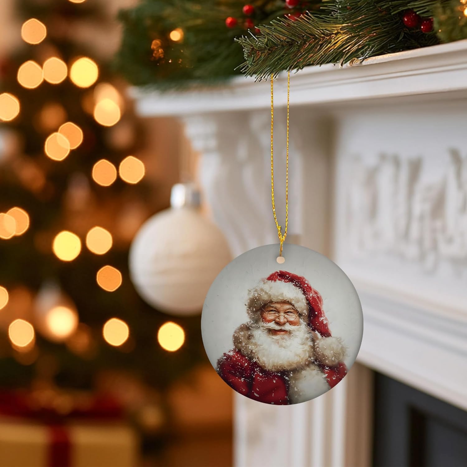 Vintage Christmas Santa Ceramic Ornament Gifts, Retro Christmas Winter Santa Claus Decorative