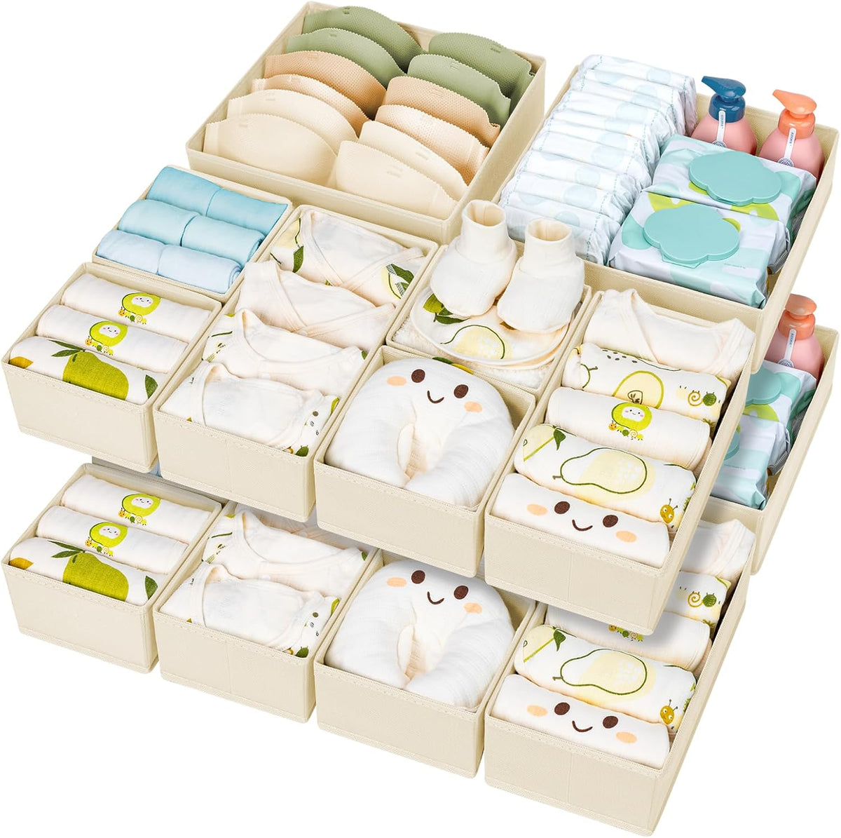 DIMJ Drawer Organizer Clothes 15 Pack - Foldable Baby Organizers and Storage & Dresser Organizer