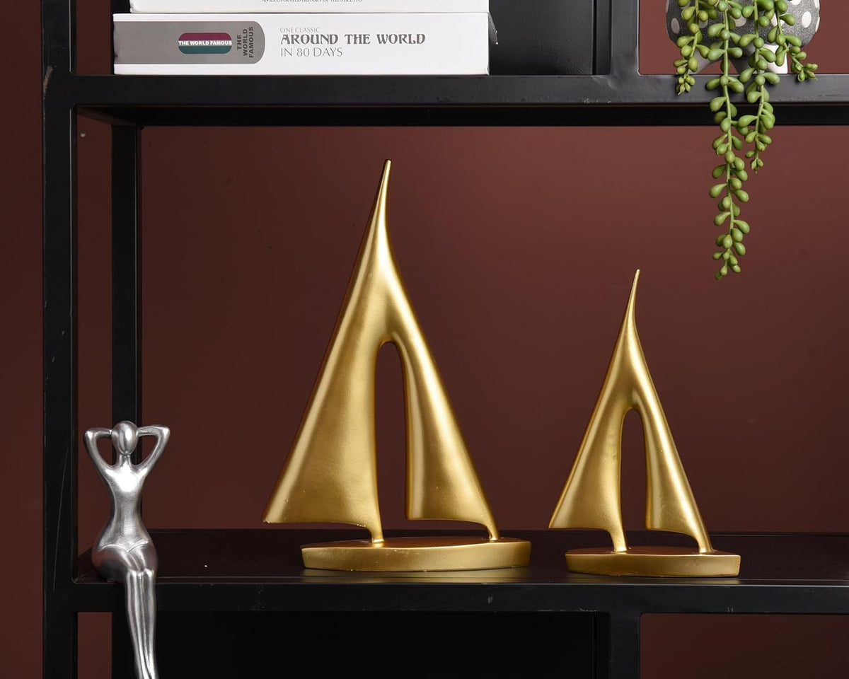 Modern Sculptures Home Decor, Gold Sailboat Decor Ornament, Boat Decorations Statue Decor, Art