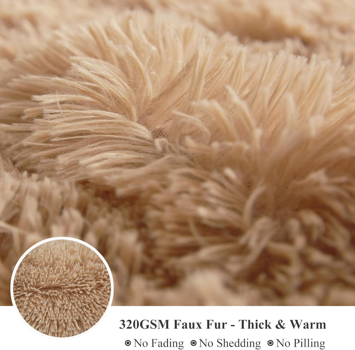 XeGe Plush Faux Fur Throw Blanket, Camel Luxurious 50x60 Shaggy Furry Blanket, Fluffy Microfiber