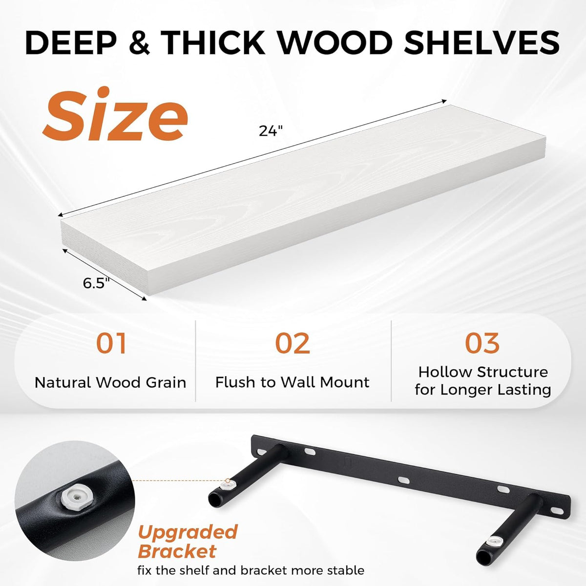 Fun Memories Floating Shelves for Wall, 24" Rustic Wood Deep Wall Mounted Shelves with Invisible