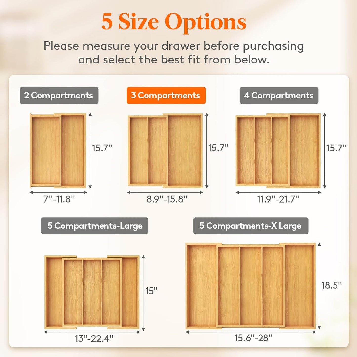 Lifewit Utensil Drawer Organizer, Expendable Cooking Silverware Tray for Kitchen Drawer, Bamboo