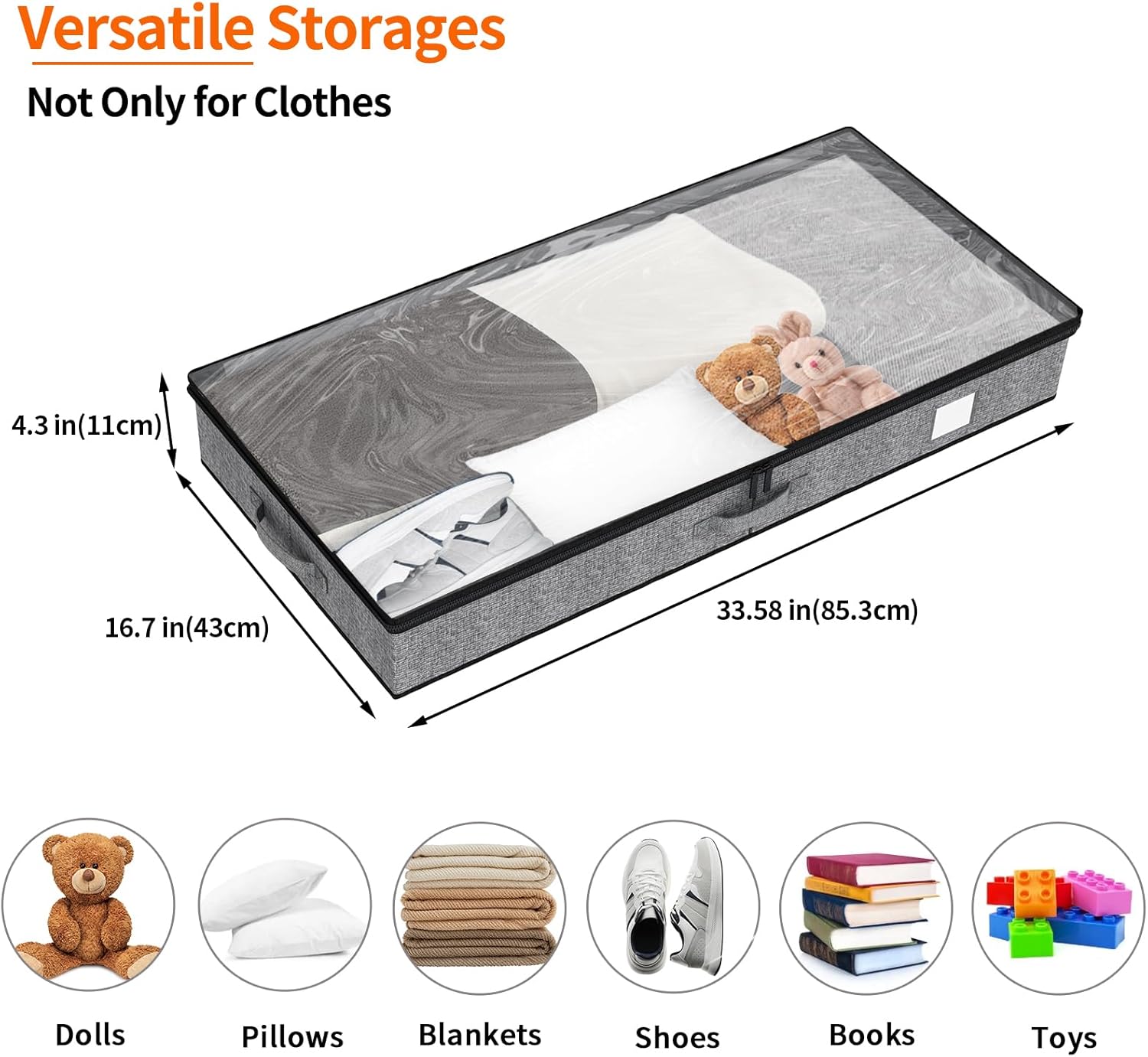 Fixwal 4 Pack Underbed Storage Containers, Below 4.5 Inches Low Profile Under Bed Organizer Clothes