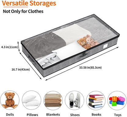 Fixwal 4 Pack Underbed Storage Containers, Below 4.5 Inches Low Profile Under Bed Organizer Clothes
