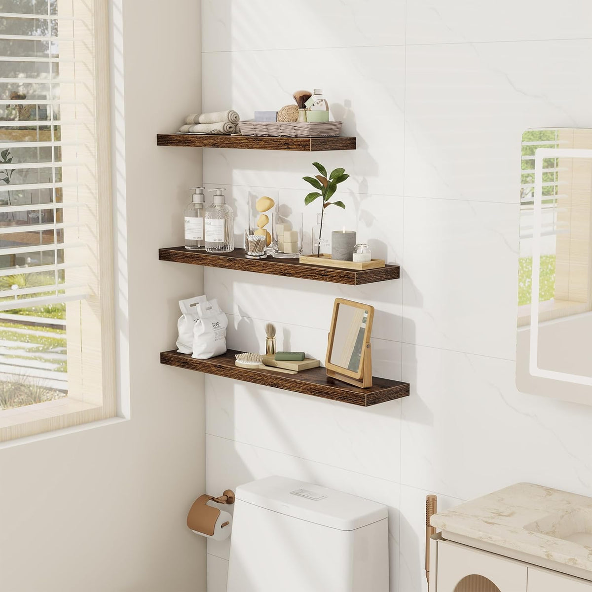 Fun Memories Floating Shelves Wall Shelf 24 inches Long, Farmhouse Bathroom Shelves Bedroom Kitchen