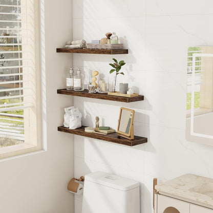 Fun Memories 32 Inch Floating Shelves Wall Shelf Set of 3, Rustic Farmhouse Home Decor Kitchen