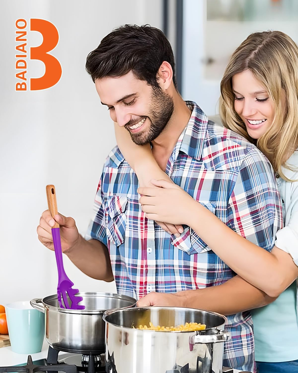 Silicone Pasta Fork, Kitchen Heat Resistant Noodle Spoon Server, BPA Free Spaghetti Strainer,12.8