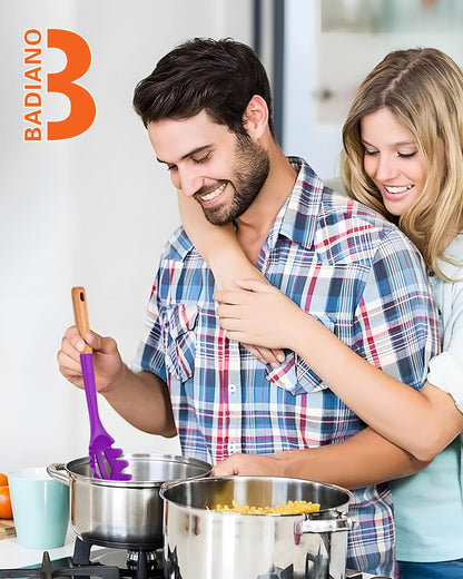 Silicone Pasta Fork, Kitchen Heat Resistant Noodle Spoon Server, BPA Free Spaghetti Strainer,12.8