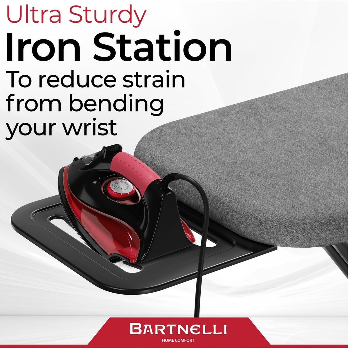 Bartnelli Ironing Board Made in Europe | Iron Board with 4 Layered Cover & Pad, Height Adjustable