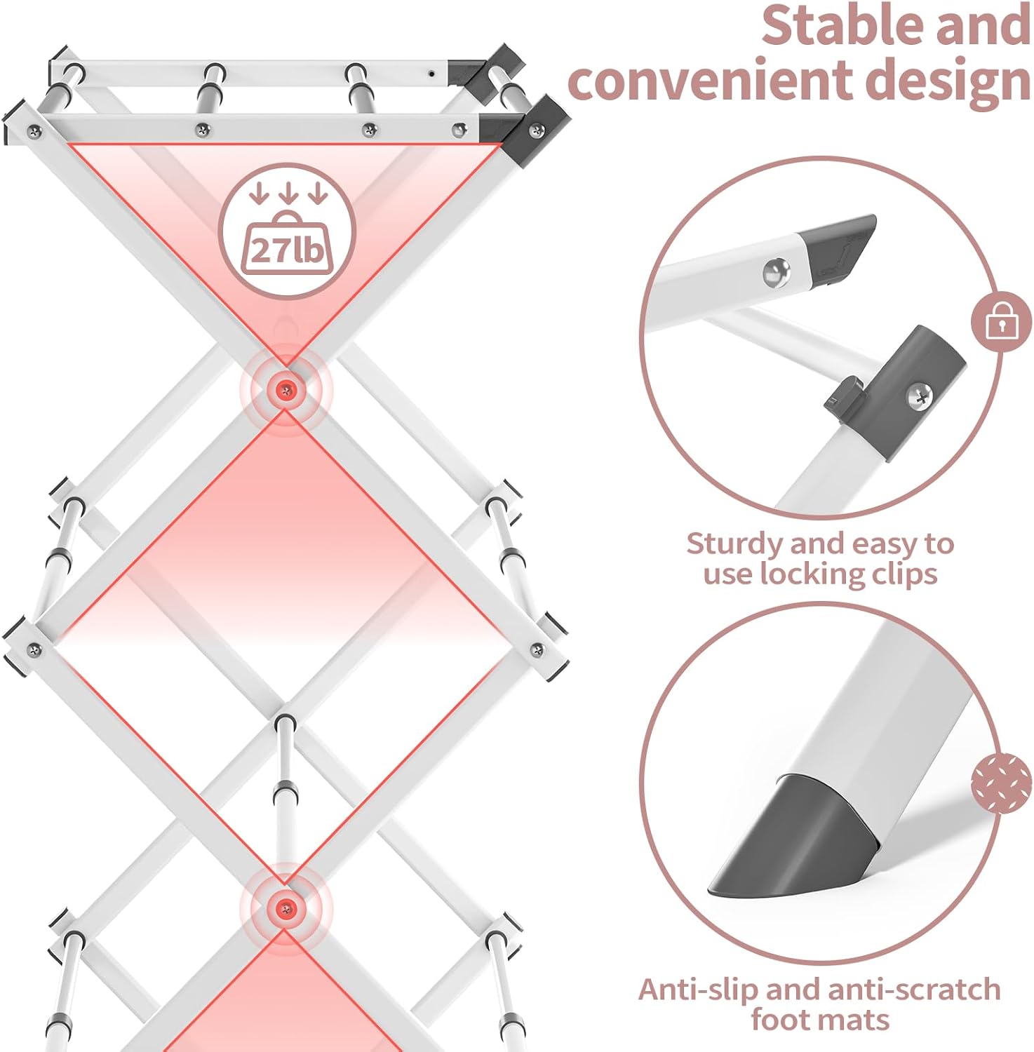 APEXCHASER Clothes Drying Rack, 3-Tier Laundry Drying Rack for Clothes, Expandable Metal Clothing