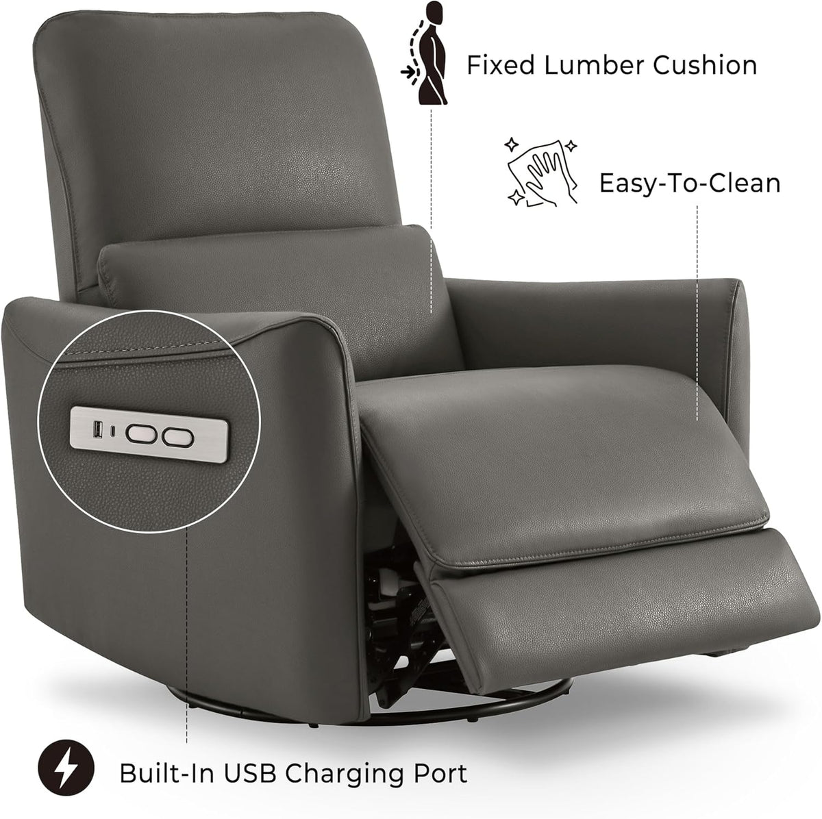 CHITA Power Recliner Chair Swivel Glider, FSC Certified Upholstered Faux Leather Living Room
