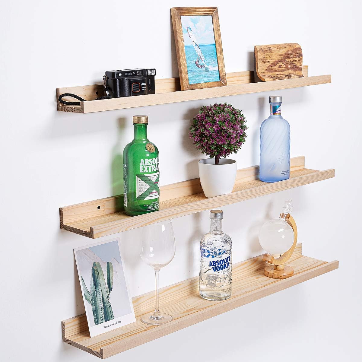 AZSKY 48 Inch Large Wood Floating Shelves for Wall Set of 3, Rustic Natural Picture Ledge Shelf
