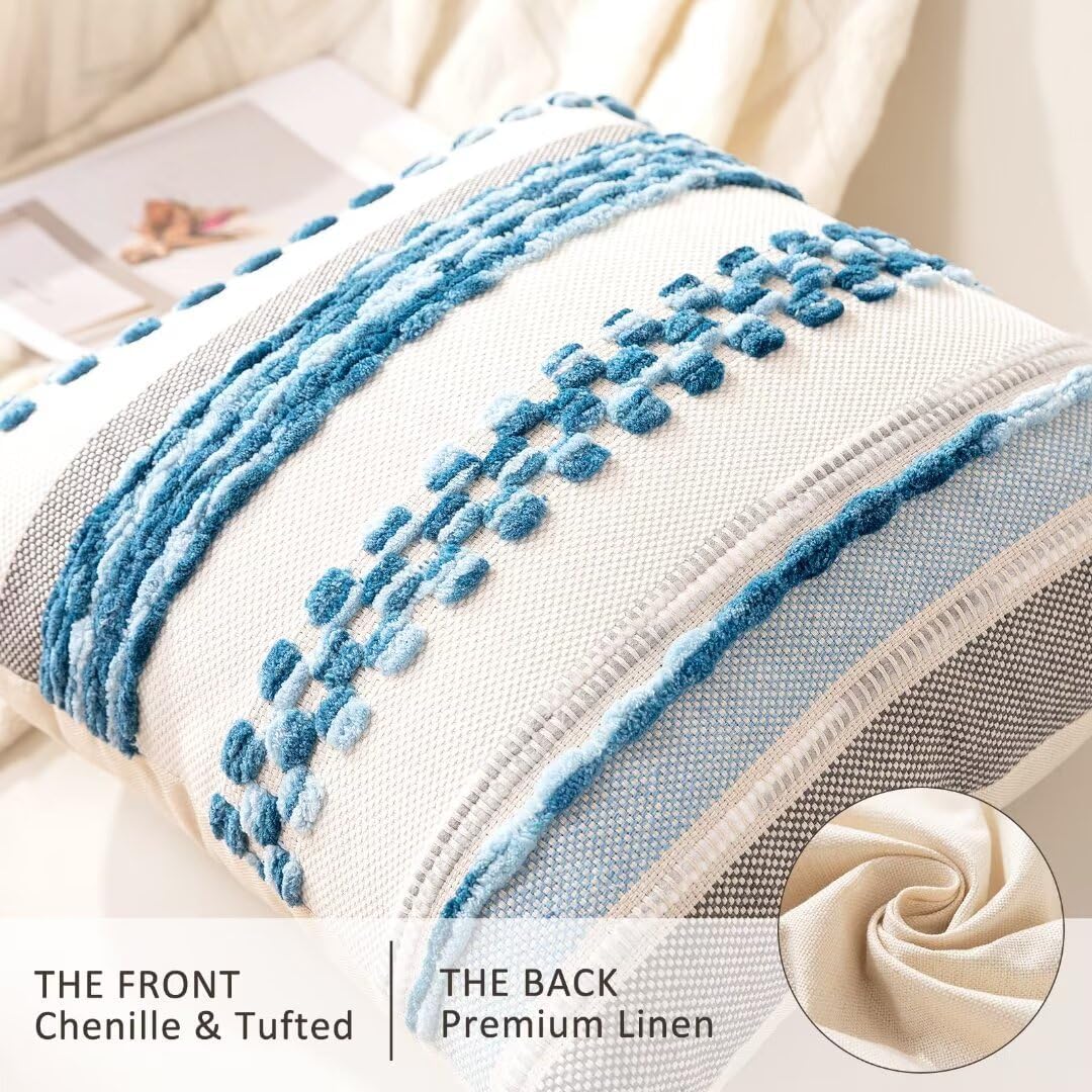 Boho Throw Pillow Covers 18x18 Set of 2 Farmhouse Decorative Cushion Case Striped Square Pillows