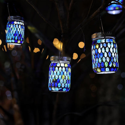 Cooo 4 Pack Mosaic Lanterns Outdoor Waterproof with 215% Larger Solar Panel, Never Rust Lids, True