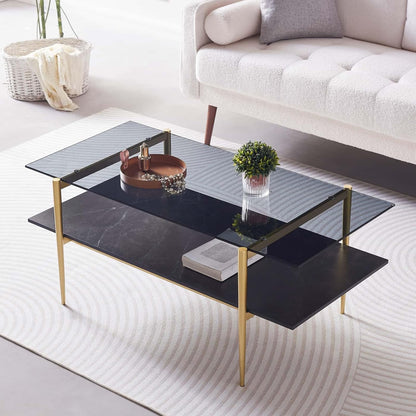 Rectangle Coffee Table for Living Room, Mid-Century Modern Design, L41 x W21 x H17, 2-Tier