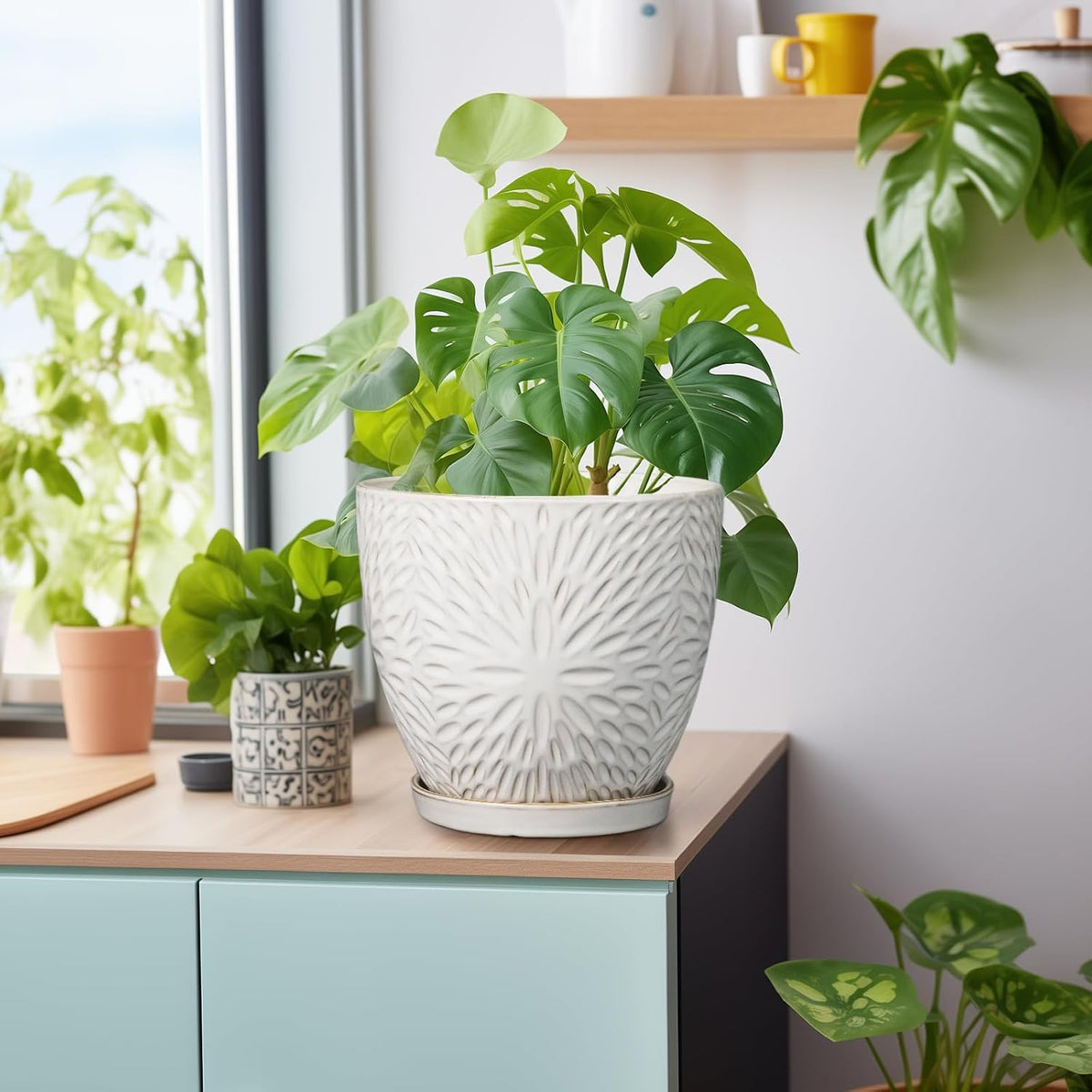 G EPGardening 8 Inch Ceramic Plant Pot with Drainage Hole and Saucer Round Planter Pot for Indoor