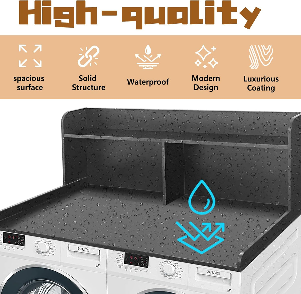 Royxen 2-Tier Washer Dryer Countertop,19.5"H Wood Washer and Dryer Topper with Storage