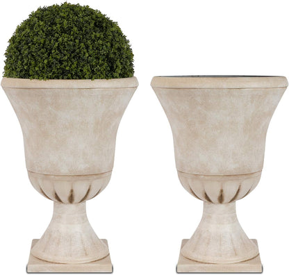 Worth Garden Plastic Urn Planters for Outdoor Plants, Tree 22'' Tall 2 Pack Round Classic Resin