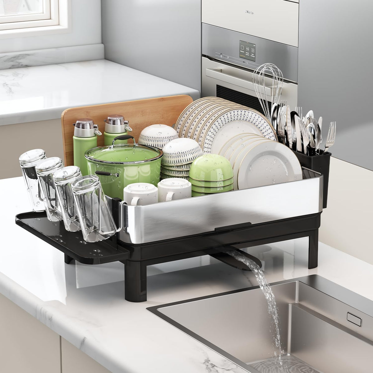 BOOSINY Stainless Steel Dish Drying Rack, Dish Racks for Kitchen Counter, Rust Proof Dish Drainer