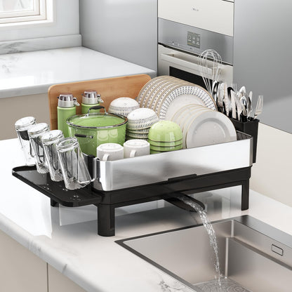 BOOSINY Stainless Steel Dish Drying Rack, Dish Racks for Kitchen Counter, Rust Proof Dish Drainer