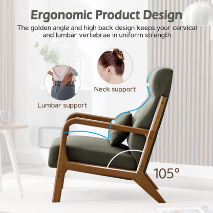 INZOY Mid Century Modern Accent Chair with High Back, Upholstered Living Room Chairs with Waist