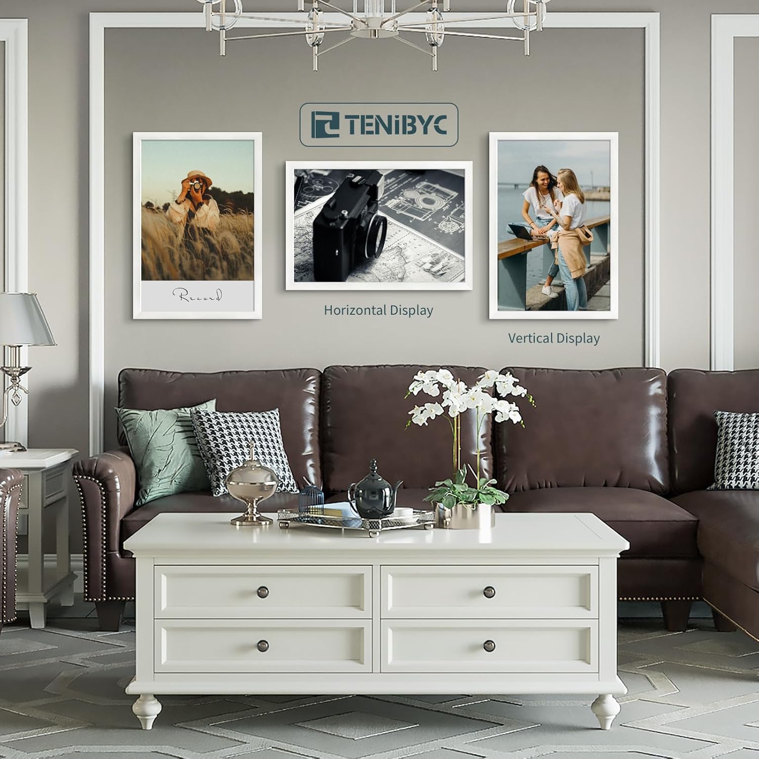 16x24 Poster Frame 3 Pack - White, Textured Solid Wood Picture Frame, Wall Gallery Photo Frame