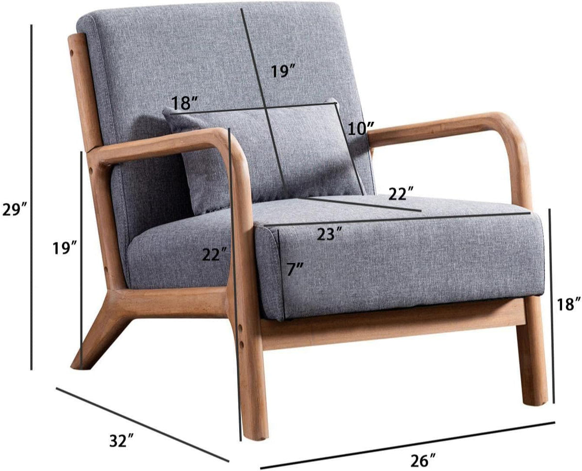 INZOY Mid-Century Modern Accent Chair Set of 2, Dark Grey Living Room Chairs with Waist Cushion