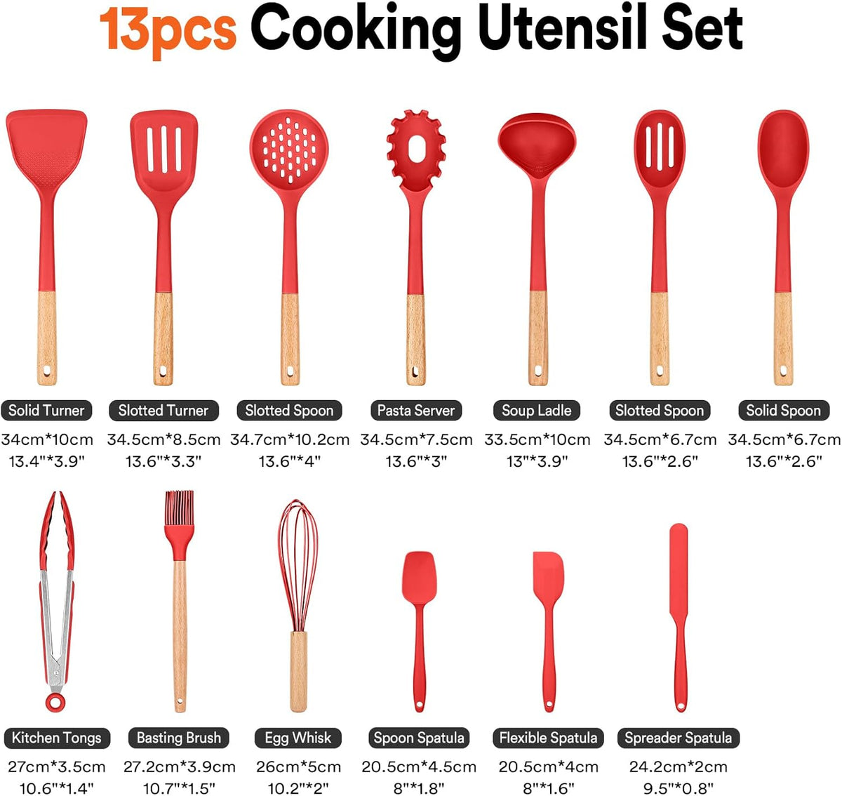 Kitchen Utensils Set, 13PCS Silicone Cooking Utensils, Heat Resistant Kitchen Utensil Spatula Set