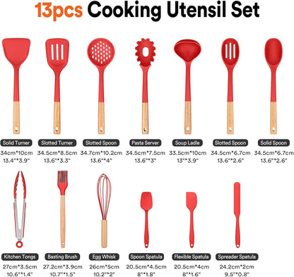 Kitchen Utensils Set, 13PCS Silicone Cooking Utensils, Heat Resistant Kitchen Utensil Spatula Set