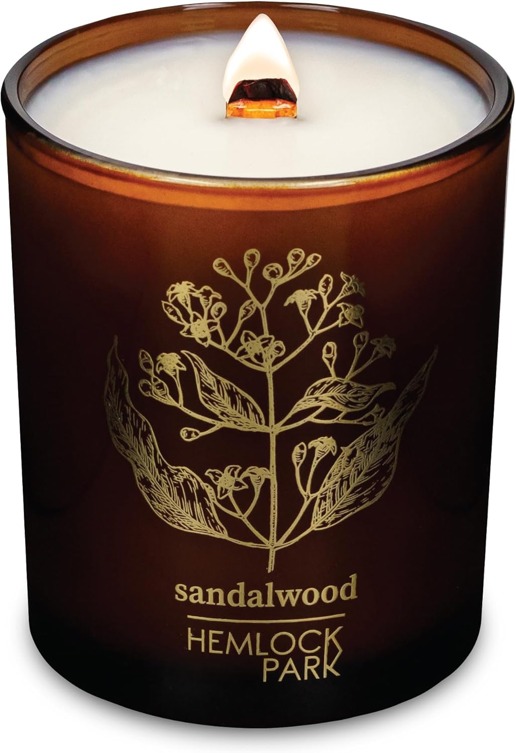 Hemlock Park Wood Wick Candle Handcrafted with Natural Coconut Wax and Essential Oils (Amber & Gold